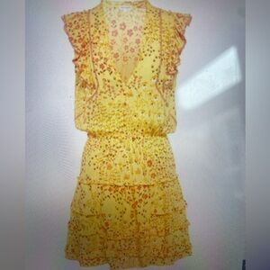 Poupette St. Barth Yellow Tiered Sundress with Flutter Sleeves